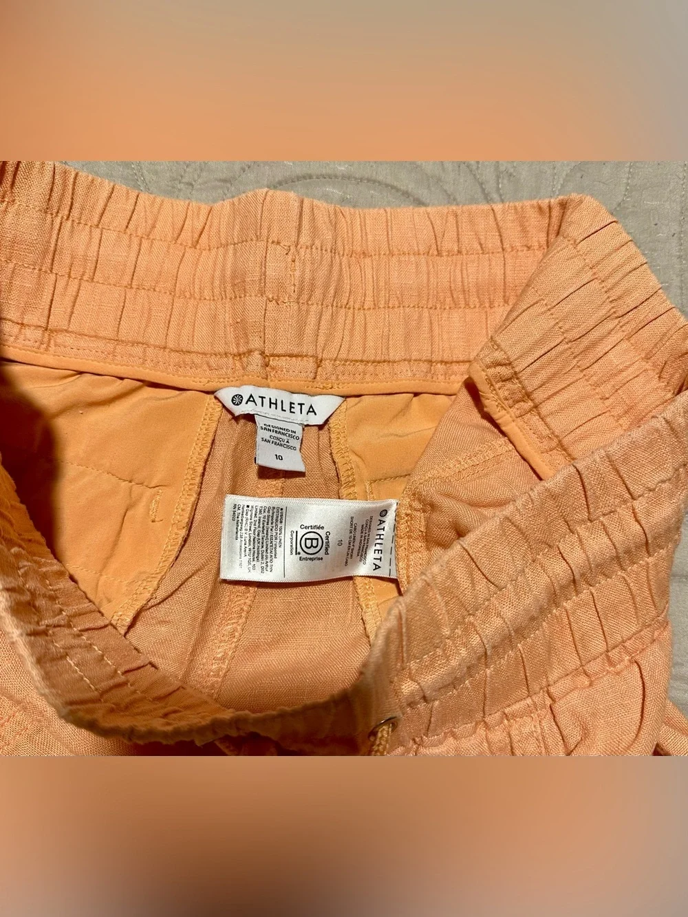 Athleta Peach-Orange Drawstring Elastic-Waist Athletic Shorts